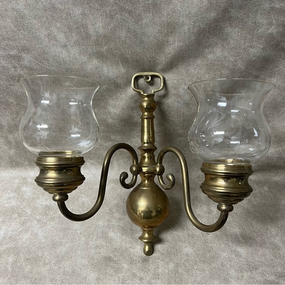 Vintage Solid Brass Mounted Sconce Double Candle Holders - Picture 7 of 7